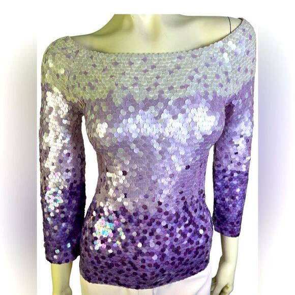 BEAUTIFUL Escada Sweater In Purple Hombre Sequins Pre-Loved Size 34 German Made - Picture 3 of 5
